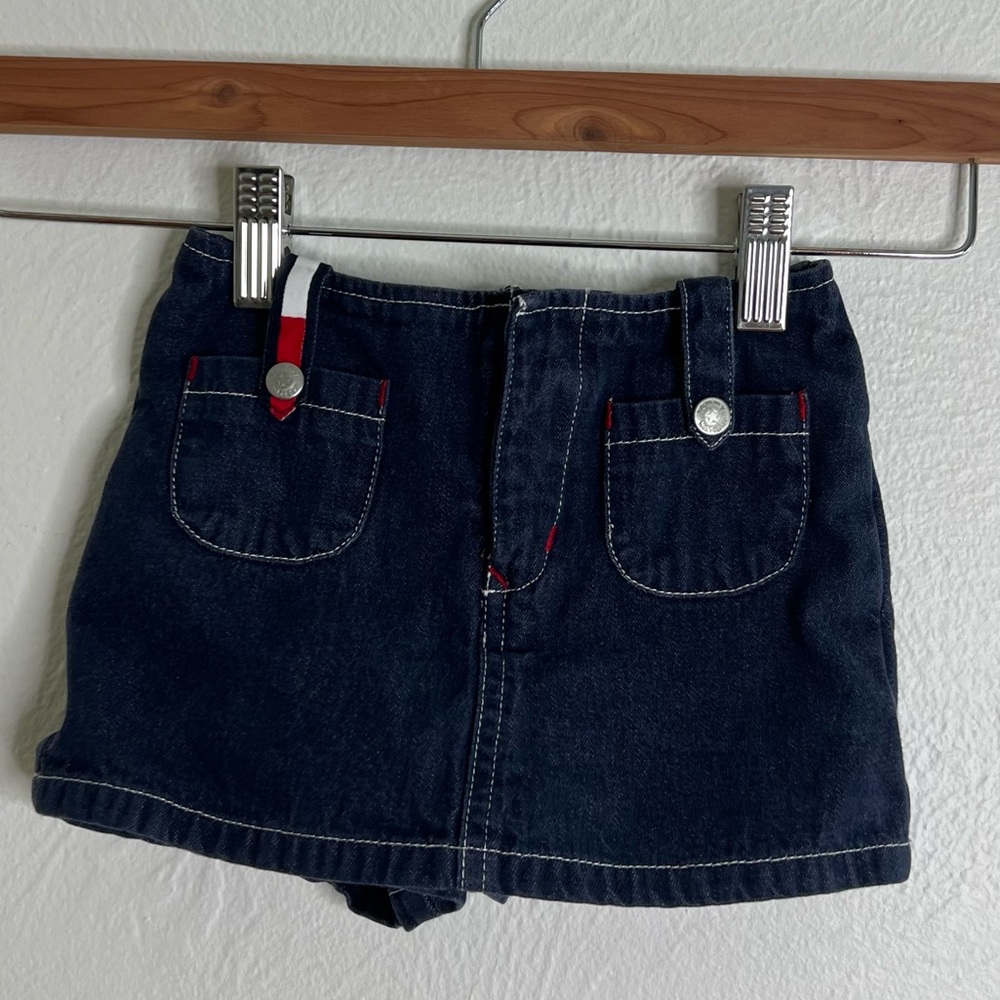 Vintage Y2K Tommy Hilfiger Girls Denim Skort Dark Wash Cotton Preppy Size 2T